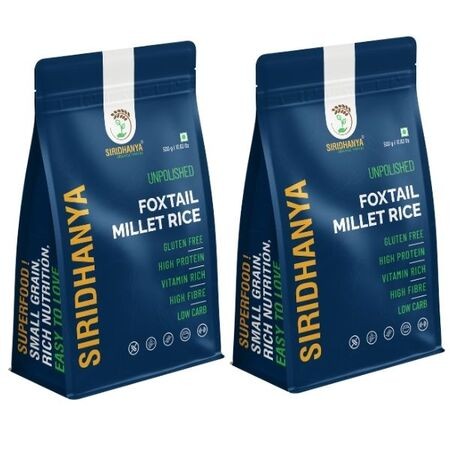 Siridhanya unpolished and organic foxtail millet USDA Certified | Gluten free | High protein |Vitamin rich |Non-GMO| Naturally grown from Andhra Pradesh(India) 500g pack of 2