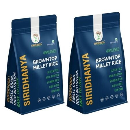 Siridhanya unpolished and organic Brown_top millet USDA Certified | Gluten free | High protein |Vitamin rich |Non-GMO| Naturally grown from Andhra Pradesh(India) 500g pack of 2