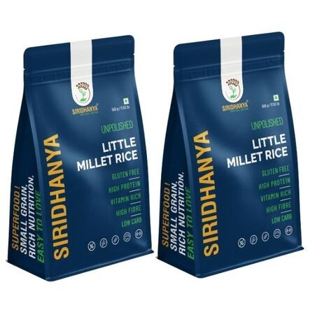Siridhanya unpolished and organic Little millet USDA Certified | Gluten free | High protein |Vitamin rich |Non-GMO| Naturally grown from Andhra Pradesh(India) 500g pack of 2