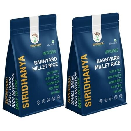 Siridhanya unpolished and organic Barnyard millet USDA Certified | Gluten free | High protein |Vitamin rich |Non-GMO| Naturally grown from Andhra Pradesh(India) 500g pack of 2